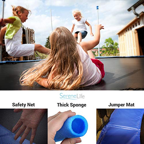 SereneLife ASTM Approved Trampoline with Net Enclosure – Stable, Strong Kids and Adult Trampoline with Net – Outdoor Trampoline for Kids, Teens and Adults – Reinforced Kids, Blue,