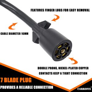 CARROFIX 7-Way Trailer Extension Cord Wire 8 FT 7-Blade Trailer Wiring Connector Socket for RV, Truck, Caravan, 5th Wheel or Gooseneck - Heavy Duty and Unique Waterproof Design