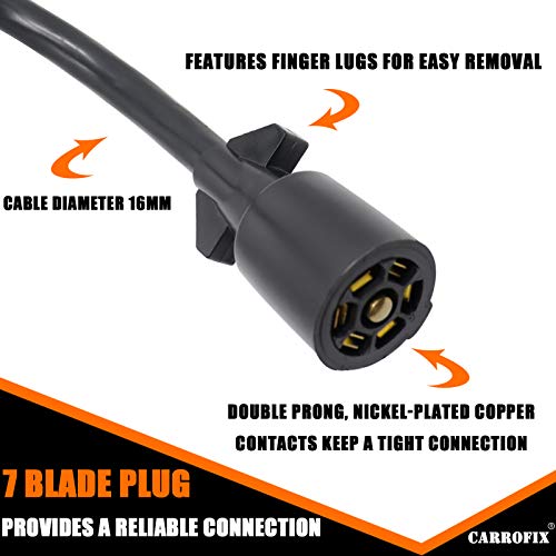 CARROFIX 7-Way Trailer Extension Cord Wire 8 FT 7-Blade Trailer Wiring Connector Socket for RV, Truck, Caravan, 5th Wheel or Gooseneck - Heavy Duty and Unique Waterproof Design