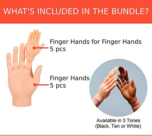 5pcs Finger Hands Puppet & 5pcs Mini Finger Hand Puppet for Finger Hand Puppets| Soft Vinyl Little Finger Puppet Party Favors Novelty Gag Toys Practical JokeToy | Assorted Tones (Black, Tan or White)