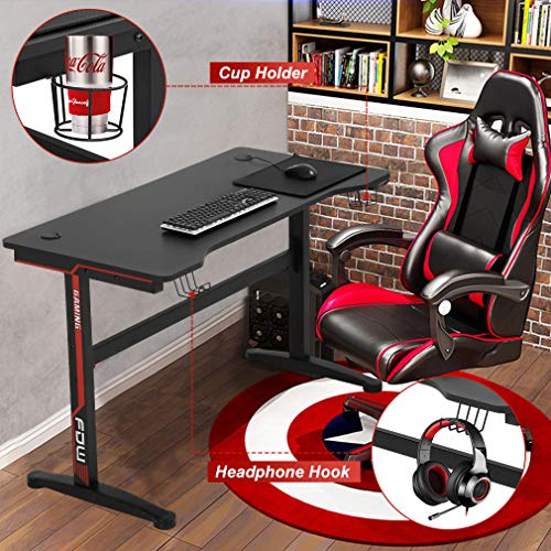 Gaming Desk Computer Desk Home Office Desk Extra Large Modern Ergonomic PC Carbon Fiber Writing Desk Table with Cup Holder Headphone Hook