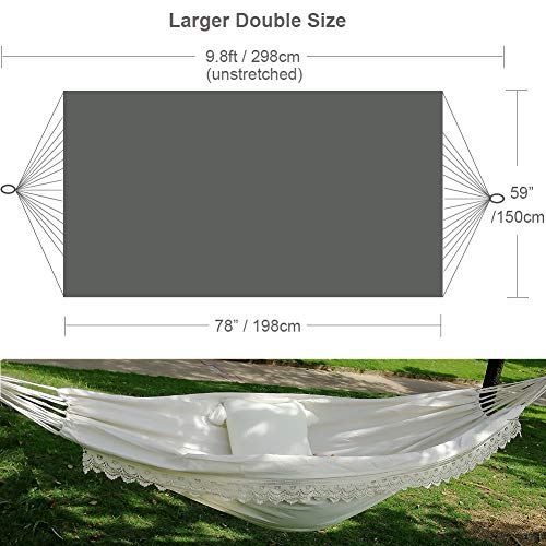 Brazilian Double Hammock, Boho Large Fringe Swing Bed - Portable 2 Person Hammock for Patio, Porch, Backyard, Outdoor and Indoor with Carrying Bag, Tree Hammock - Soft Cotton Fabric(White)