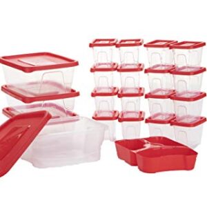 Mind Reader Meal Prep Food Storage Plastic Containers with Lids, Removable Compartment Sectionals Set of 20 (42 pcs, 51 cups total), Red