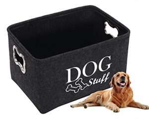 brabtod large dog toy bin dog toy storage box pet toy basket collapsible felt open storage bin cubes organizer with handles for dog leash blanket grooming supplies -dark gray