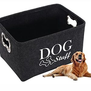 Brabtod Large Dog Toy Bin Dog Toy Storage Box Pet Toy Basket Collapsible Felt Open Storage Bin Cubes Organizer with Handles for Dog Leash Blanket Grooming Supplies -Dark Gray