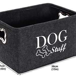 Brabtod Large Dog Toy Bin Dog Toy Storage Box Pet Toy Basket Collapsible Felt Open Storage Bin Cubes Organizer with Handles for Dog Leash Blanket Grooming Supplies -Dark Gray