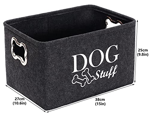 Brabtod Large Dog Toy Bin Dog Toy Storage Box Pet Toy Basket Collapsible Felt Open Storage Bin Cubes Organizer with Handles for Dog Leash Blanket Grooming Supplies -Dark Gray