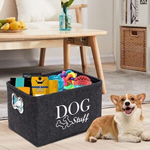 Brabtod Large Dog Toy Bin Dog Toy Storage Box Pet Toy Basket Collapsible Felt Open Storage Bin Cubes Organizer with Handles for Dog Leash Blanket Grooming Supplies -Dark Gray