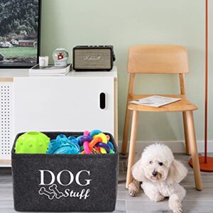 Brabtod Large Dog Toy Bin Dog Toy Storage Box Pet Toy Basket Collapsible Felt Open Storage Bin Cubes Organizer with Handles for Dog Leash Blanket Grooming Supplies -Dark Gray