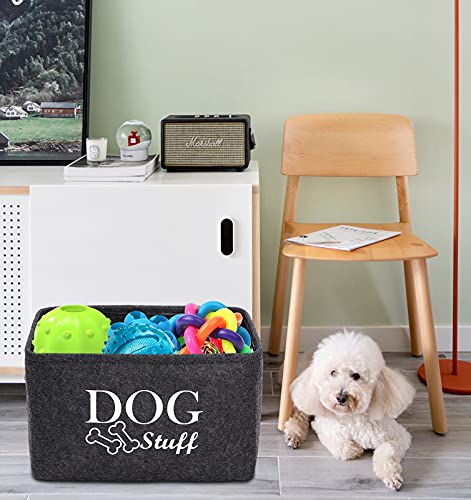 Brabtod Large Dog Toy Bin Dog Toy Storage Box Pet Toy Basket Collapsible Felt Open Storage Bin Cubes Organizer with Handles for Dog Leash Blanket Grooming Supplies -Dark Gray