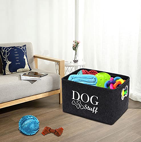 Brabtod Large Dog Toy Bin Dog Toy Storage Box Pet Toy Basket Collapsible Felt Open Storage Bin Cubes Organizer with Handles for Dog Leash Blanket Grooming Supplies -Dark Gray