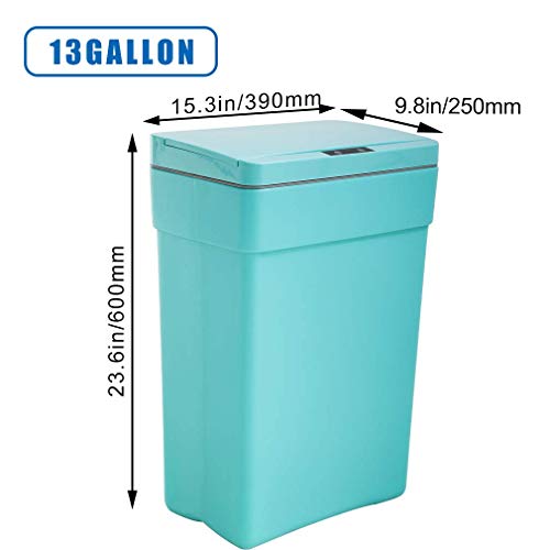 FLL 13 Gallon 50 Liter High-Capacity Automatic Trash Can,Touch Free Garbage Can,Plastic Kitchen Can Bedroom Waste Bin for Living Room Bathroom Home Office with Lid,Blue, 15.35 x 9.84 x 23.62 inches