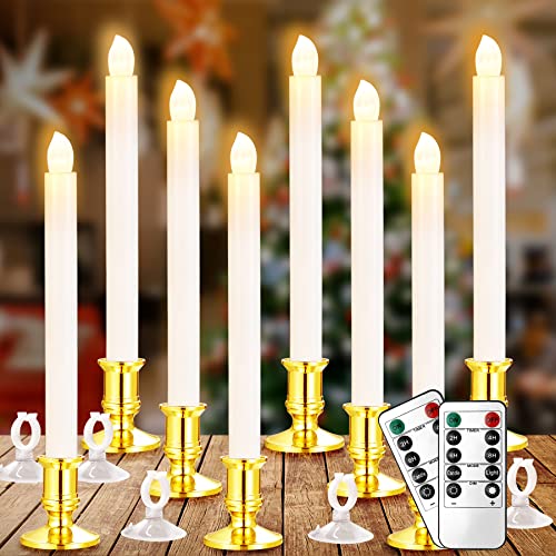 YAUNGEL Window Candles, 8 Pack LED Battery Operated Christmas Candles for Windows with Remote Timer Electric Candle Lights with Removable Candle Holders Suction Cups for Christmas Decorations…