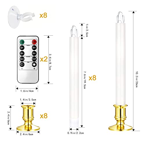 YAUNGEL Window Candles, 8 Pack LED Battery Operated Christmas Candles for Windows with Remote Timer Electric Candle Lights with Removable Candle Holders Suction Cups for Christmas Decorations…