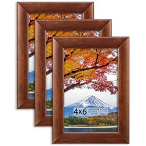 langdon house 4x6 picture frames (cherry stained, 3 pack), solid wood 4 x 6 traditional photo frames with wall mount hooks and table top easel, crestwood collection
