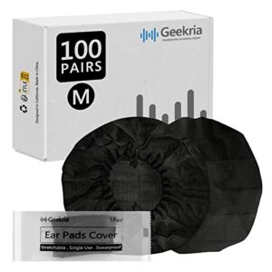 Geekria 100 Pairs Individually Wrapped Disposable Earphone Covers, Stretchable Sanitary Ear Pads Covers, Hygienic Ear Cushion Protector for Medium-Sized Earpiece Bulk Pack (Size M, Black)