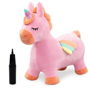 everich toy unicorn bouncy horses,inflatable plush hopping toy, bouncing animal hopper for toddler girls,bouncy animals for toddlers, indoor & outdoor hopping gifts for girl 18m 2 3 4 birthday