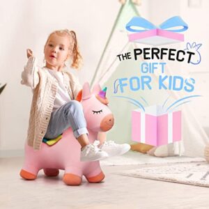 EVERICH TOY Unicorn Bouncy Horses,Inflatable Plush Hopping Toy, Bouncing Animal Hopper for Toddler Girls,Bouncy Animals for Toddlers, Indoor & Outdoor Hopping Gifts for Girl 18M 2 3 4 Birthday