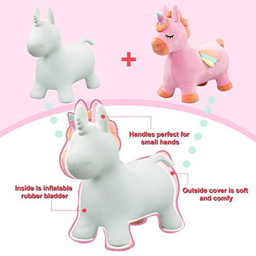 EVERICH TOY Unicorn Bouncy Horses,Inflatable Plush Hopping Toy, Bouncing Animal Hopper for Toddler Girls,Bouncy Animals for Toddlers, Indoor & Outdoor Hopping Gifts for Girl 18M 2 3 4 Birthday