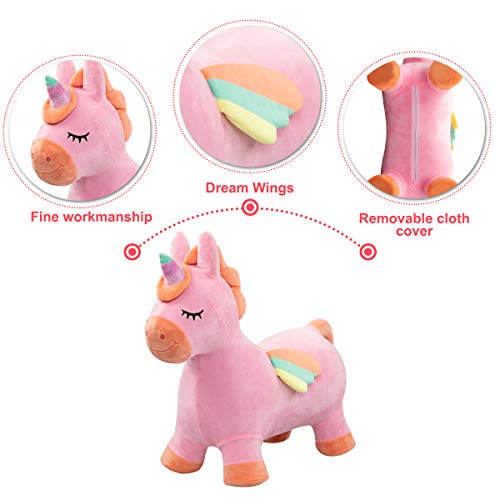 EVERICH TOY Unicorn Bouncy Horses,Inflatable Plush Hopping Toy, Bouncing Animal Hopper for Toddler Girls,Bouncy Animals for Toddlers, Indoor & Outdoor Hopping Gifts for Girl 18M 2 3 4 Birthday