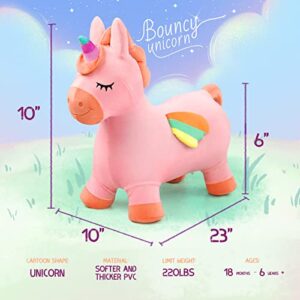 EVERICH TOY Unicorn Bouncy Horses,Inflatable Plush Hopping Toy, Bouncing Animal Hopper for Toddler Girls,Bouncy Animals for Toddlers, Indoor & Outdoor Hopping Gifts for Girl 18M 2 3 4 Birthday