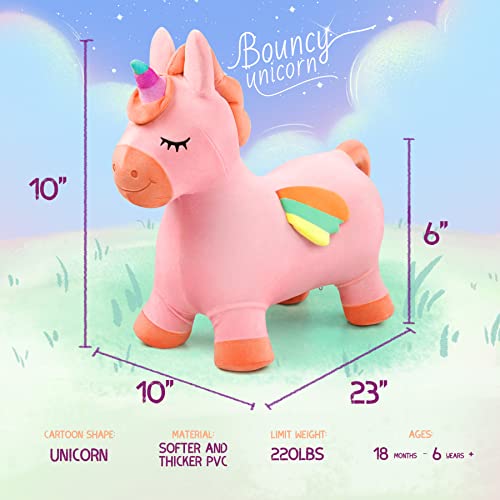 EVERICH TOY Unicorn Bouncy Horses,Inflatable Plush Hopping Toy, Bouncing Animal Hopper for Toddler Girls,Bouncy Animals for Toddlers, Indoor & Outdoor Hopping Gifts for Girl 18M 2 3 4 Birthday