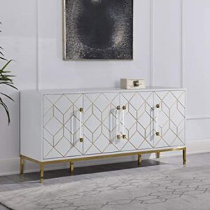 Best Master Furniture Thorne High Gloss Lacquer Sideboard/Buffet with Gold Trim, White