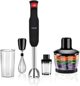 caynel 500 watt immersion hand blender, 8 variable speeds control with turbo setting, ergonomic handle multi-purpose hand mixer pure copper motor stainless steel （5-in-1）