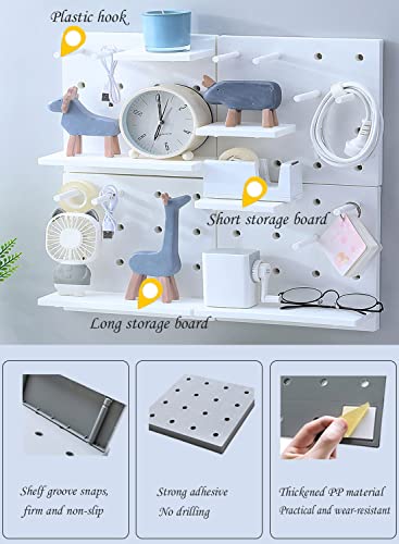 JSF 4 Sets Plastic Pegboard Kit - Decorative Wall Mounted Plastic Floating Shelves for Bedroom, Bathroom, and Kitchen , Pegboard Ledges Organizer,Entryway Organizer with Key Hooks (White)