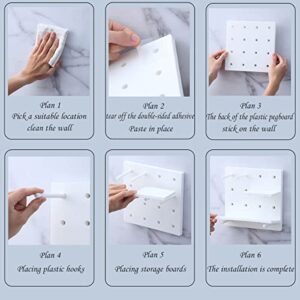 JSF 4 Sets Plastic Pegboard Kit - Decorative Wall Mounted Plastic Floating Shelves for Bedroom, Bathroom, and Kitchen , Pegboard Ledges Organizer,Entryway Organizer with Key Hooks (White)