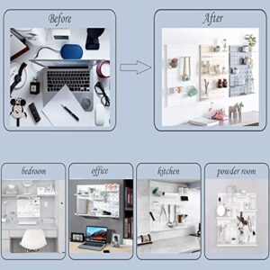 JSF 4 Sets Plastic Pegboard Kit - Decorative Wall Mounted Plastic Floating Shelves for Bedroom, Bathroom, and Kitchen , Pegboard Ledges Organizer,Entryway Organizer with Key Hooks (White)