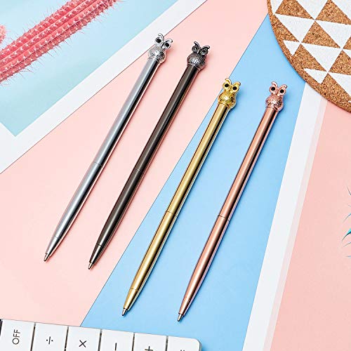 8 Pieces Owl Metal Ballpoint Pens, School Stationery Office Supplies, Cute Easter Supplies, Black Ink (4 Colors)