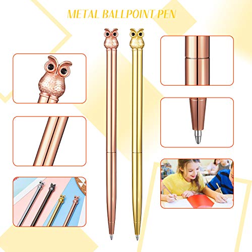 8 Pieces Owl Metal Ballpoint Pens, School Stationery Office Supplies, Cute Easter Supplies, Black Ink (4 Colors)