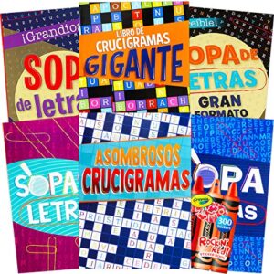 spanish word find and crossword puzzle books for adults seniors with over 300 reward stickers