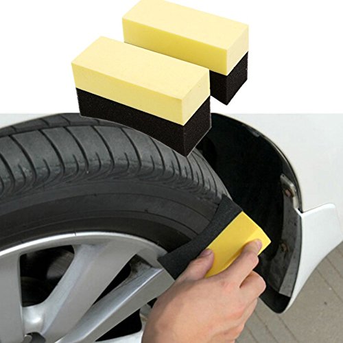 kaaka Car Tire Cleaning Brush,2Pcs Auto Car Wheel Tyre Cleaning Dressing Waxing Polishing Brush Sponge Tool Yellow + Black