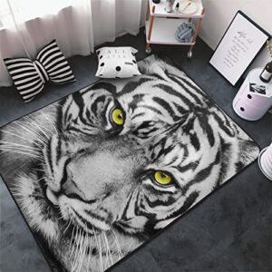 Astede White Tiger Area Rug Living Room Carpet Bedroom 5x3 feet Rug Flannel Children Crawling Non Slip Floor Mat for Kids Playroom Garden Entry Home Decor 60x39 Inch