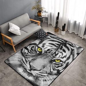 Astede White Tiger Area Rug Living Room Carpet Bedroom 5x3 feet Rug Flannel Children Crawling Non Slip Floor Mat for Kids Playroom Garden Entry Home Decor 60x39 Inch