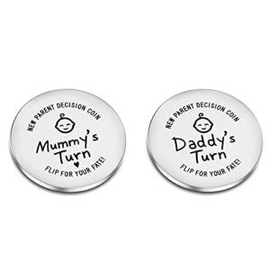 cj&m fun new parents decision coin, engraved wooden fun coin for decision making, new baby gift