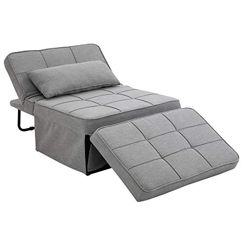 HOMCOM 4-in-1 Design Convertible Sofa Tea Table Lounge Chair Single Bed with 5-Level Adjustable Backrest, Footstool and Metal Frame for Living Room Bedroom, Grey