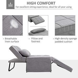 HOMCOM 4-in-1 Design Convertible Sofa Tea Table Lounge Chair Single Bed with 5-Level Adjustable Backrest, Footstool and Metal Frame for Living Room Bedroom, Grey