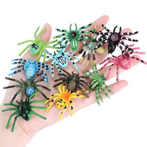 flormoon realistic animal figures - 12 pieces plastic halloween spider toys for kids - spider action model insect toy figures - educational learning toys birthday gift set for kids