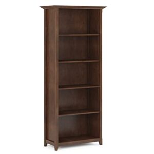 SIMPLIHOME Amherst SOLID WOOD 70 inch x 30 inch Transitional 5 Shelf Bookcase in Russet Brown with 5 Shelves, for the Living Room, Study and Office