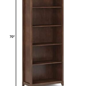 SIMPLIHOME Amherst SOLID WOOD 70 inch x 30 inch Transitional 5 Shelf Bookcase in Russet Brown with 5 Shelves, for the Living Room, Study and Office