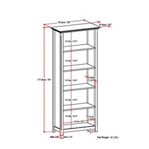 SIMPLIHOME Amherst SOLID WOOD 70 inch x 30 inch Transitional 5 Shelf Bookcase in Russet Brown with 5 Shelves, for the Living Room, Study and Office