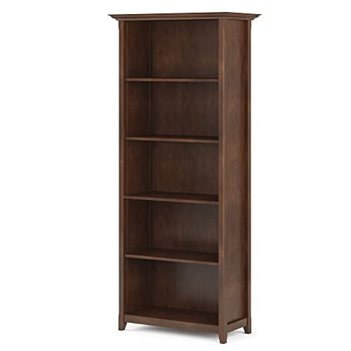 SIMPLIHOME Amherst SOLID WOOD 70 inch x 30 inch Transitional 5 Shelf Bookcase in Russet Brown with 5 Shelves, for the Living Room, Study and Office