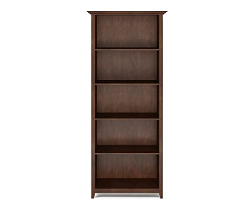 SIMPLIHOME Amherst SOLID WOOD 70 inch x 30 inch Transitional 5 Shelf Bookcase in Russet Brown with 5 Shelves, for the Living Room, Study and Office