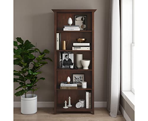 SIMPLIHOME Amherst SOLID WOOD 70 inch x 30 inch Transitional 5 Shelf Bookcase in Russet Brown with 5 Shelves, for the Living Room, Study and Office