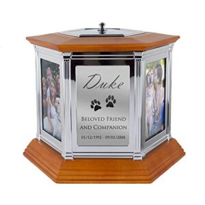 perfect memorials custom engraved large rotating memories cremation urn (320 cu/in) - urn for human ashes/6 photos/spins 360 degrees/custom plaque