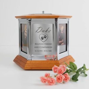 Perfect Memorials Custom Engraved Large Rotating Memories Cremation Urn (320 Cu/in) - Urn for Human Ashes/6 Photos/Spins 360 Degrees/Custom Plaque