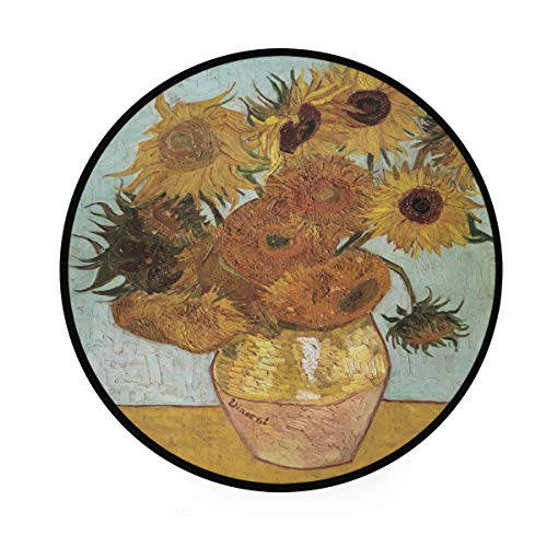 WELLDAY Round Area Rug Van Gogh Sunflower Art Door Mat Washable Non-Slip Throw Floor Carpet